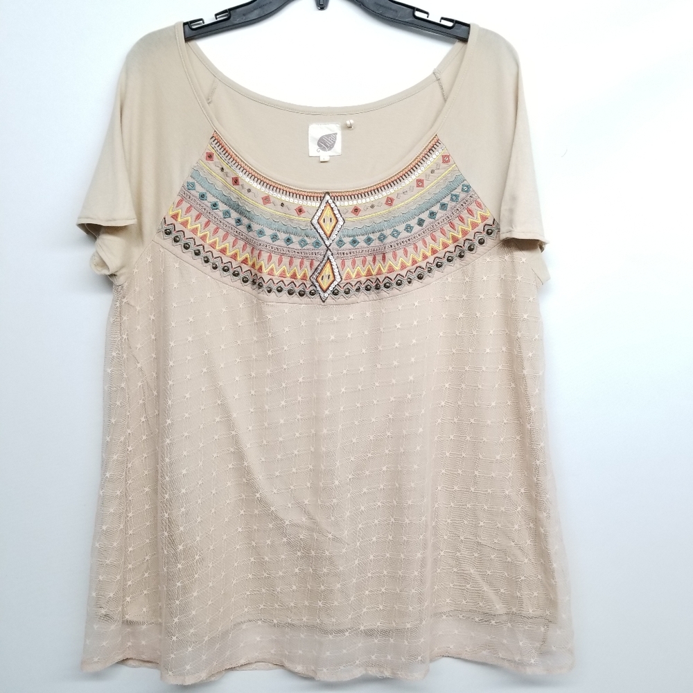 Anthropologie Lilka Lace Embroidered Boho Tee - Picture 2 of 8